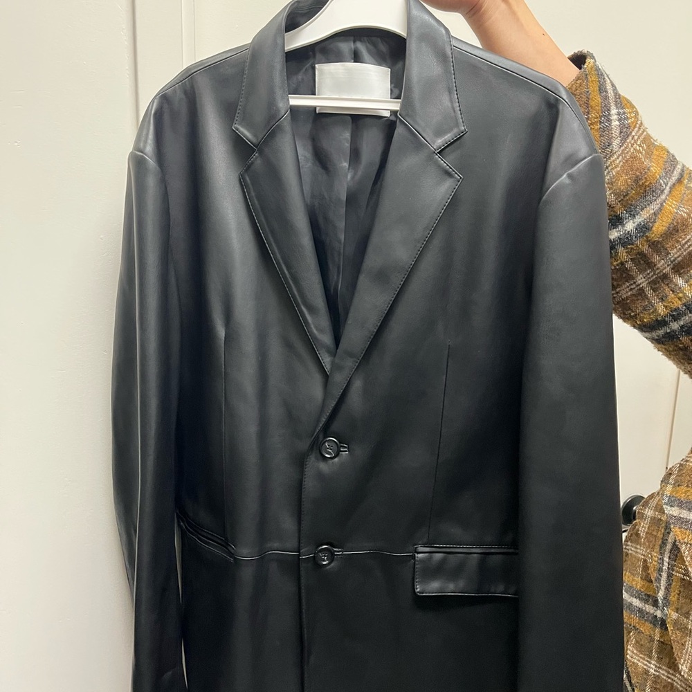 The Frankie Shop Oversized Black Faux Leather Blazer
